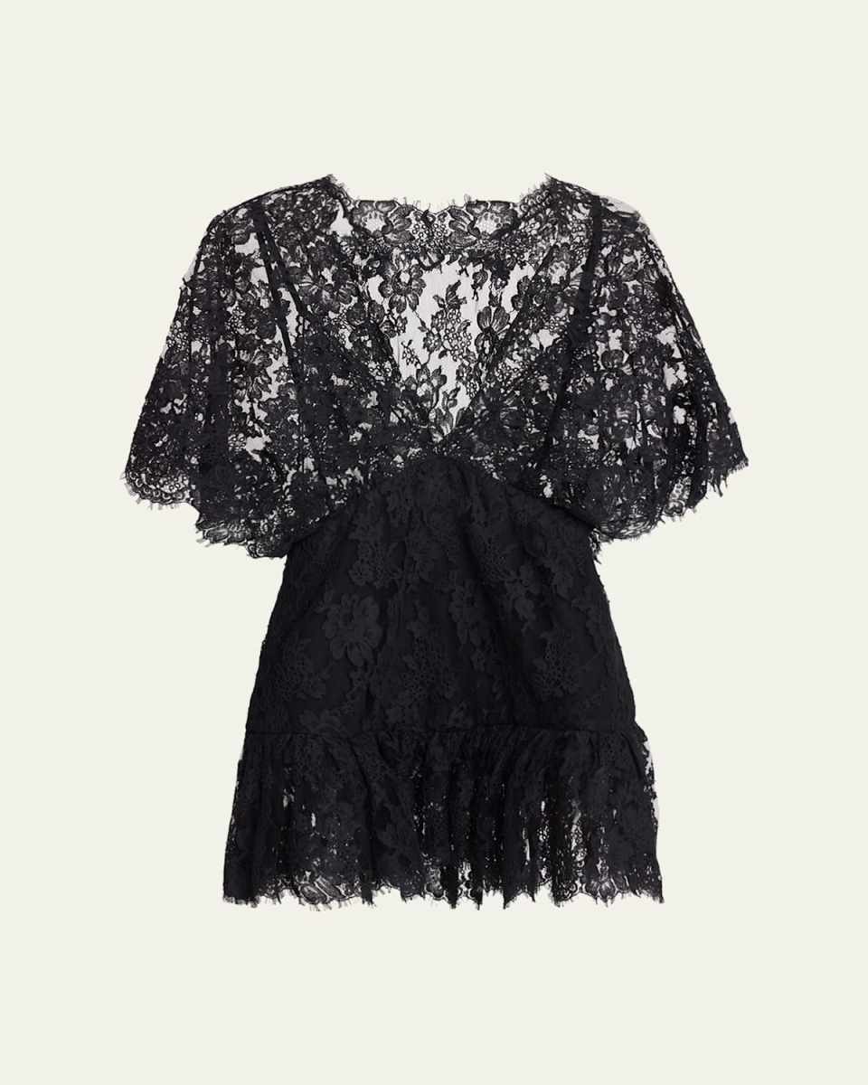Lace Short-Sleeve Ruffle Top